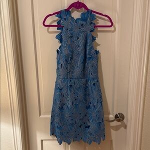 SAYLOR Blue Lace Backless Dress